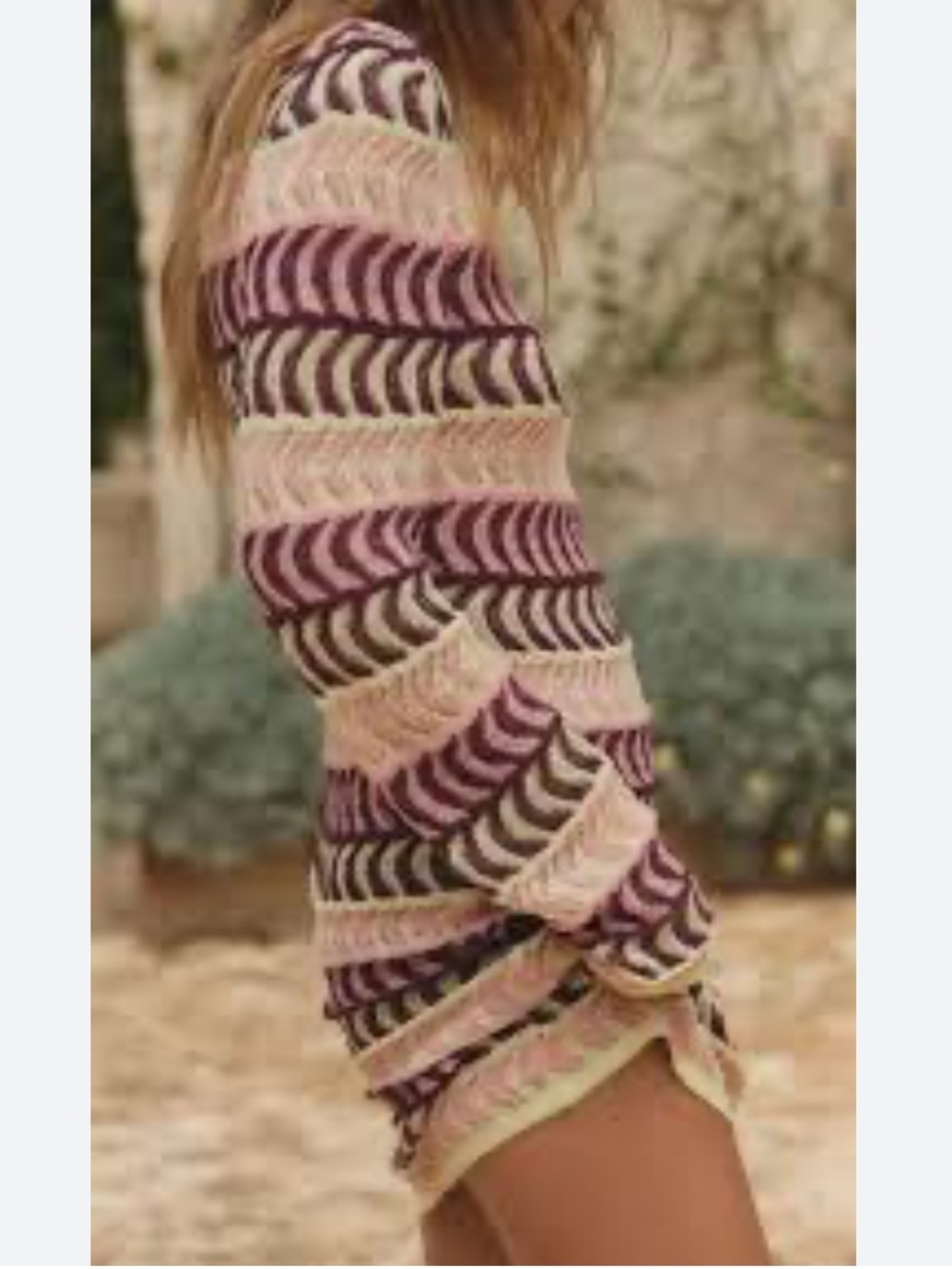 Zara NWT Knit Crochet Mauve Sheer Striped Dress Plum Yellow